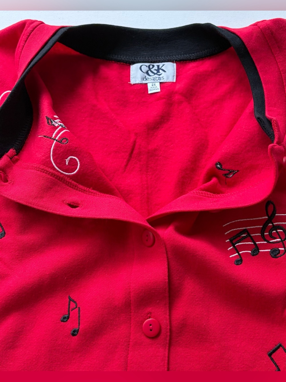 Vintage 90s C&K Design Music Notes Cardigan Womens 2X Red Embroidered Grandma - Picture 7 of 11